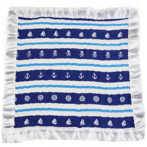 Small Satin Trimmed 2-layer Snuggle Blanket, Lovey (15"X15") - blue nautical stripes