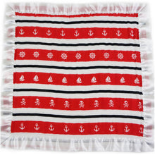 Load image into Gallery viewer, Small Satin Trimmed 2-layer Snuggle Blanket, Lovey (15&quot;X15&quot;) - Red and Black Nautical Stripes
