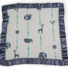 Load image into Gallery viewer, Small Satin Trimmed 2-layer Snuggle Blanket, Lovey (15&quot;X15&quot;) - Blue Jungle Animals
