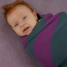Load image into Gallery viewer, Knit Baby Blanket - Plum and Gray Stripes
