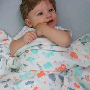 Forest Animals - 1 Single Layer Swaddles 50"x50" made from Bamboo, muslin, nursing cover, large size light weight blanket