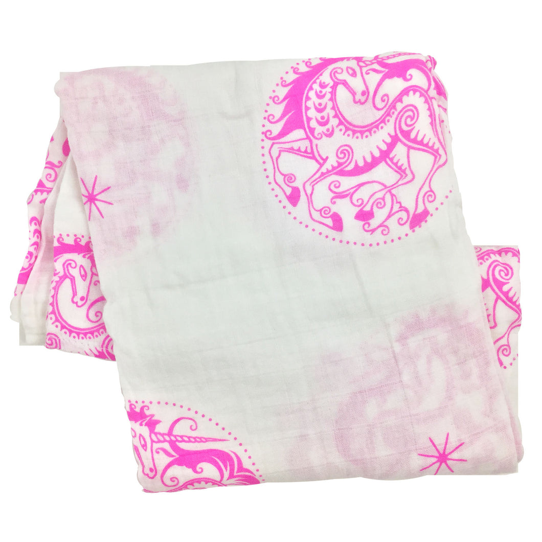 Hot Pink Unicorn Muslin Swaddle Blanket