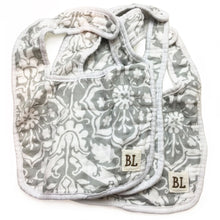 Load image into Gallery viewer, 3 pack Muslin Bibs, Gray Floral
