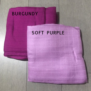 Burgundy & Soft Purple, 2pk of BAMBOO Solids - Muslin Swaddles 50"x50" made from Bamboo, muslin, nursing cover, large, light weight blanket