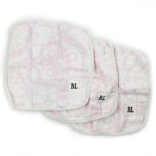 Load image into Gallery viewer, 3 pack Muslin Wash Cloths, made from organic cotton - Pink Floral - 4 layers of soft muslin
