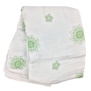 Double Layer Muslin Swaddling Blanket - Green Zen Flowers