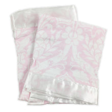 Load image into Gallery viewer, Pink Floral Satin Trimmed Muslin Swaddle Blanket  (47&quot;X47&quot;)
