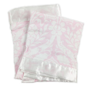 Pink Floral Satin Trimmed Muslin Swaddle Blanket  (47"X47")