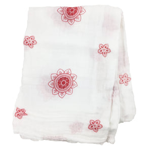 Double Layer Muslin Swaddling Blanket - Red Zen Flowers