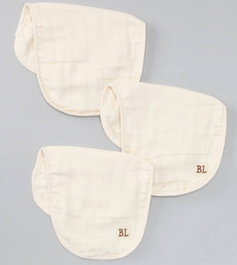 3 pack Muslin Burp Cloths, made from organic cotton - natural unbleached- 4 layers of soft muslin