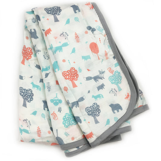 Forest Animals Big Double Layer Blankets for kids & adults 60"x70" made from Bamboo, muslin, large size light weight, throw, travel blankets