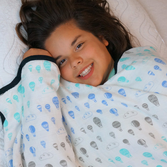 HOT AIR BALLOONS Big Double Layer Blankets, kids & adults 60"x70" made from Bamboo, muslin, large size light weight, throw, travel blanket