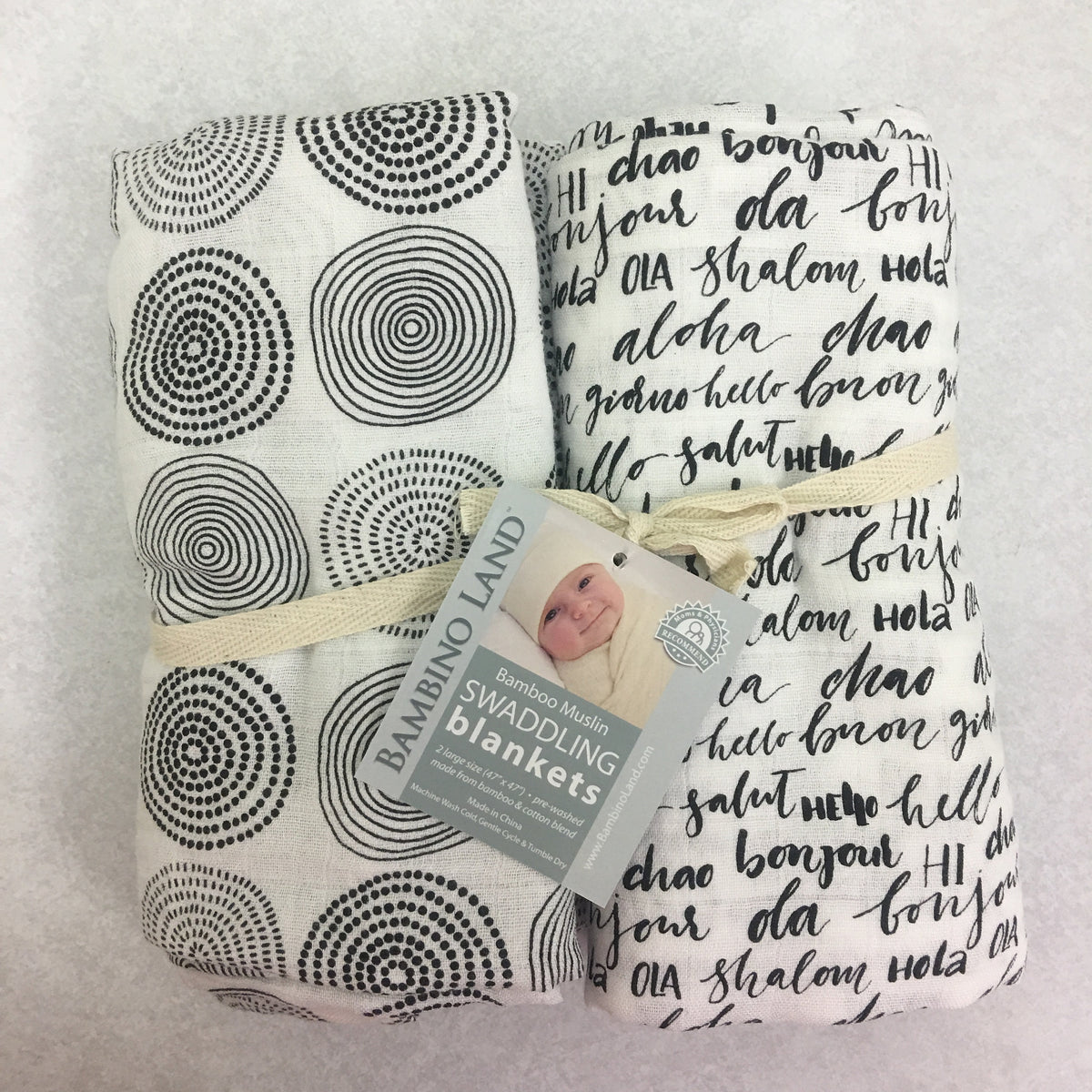 2 Pack - Circles & Hello Muslin Swaddles