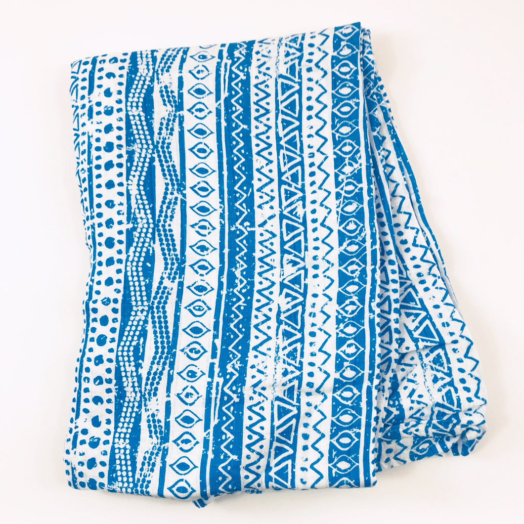 Blue Geometric Muslin Swaddle Blanket