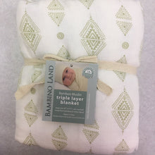 Load image into Gallery viewer, Triangles Baby Blanket - 3 layers of soft muslin, bamboo/cotton blend. Great for swaddling, nursing cover, travel blanket and more
