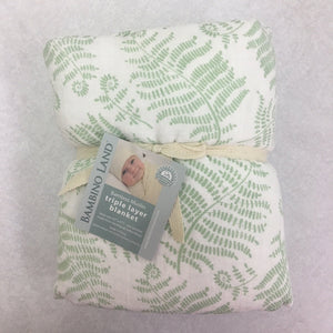 Fern Cozy Baby Blanket - 3 layers of soft muslin, made from bamboo/cotton blend. Great for swaddling, nursing cover, travel blanket and more