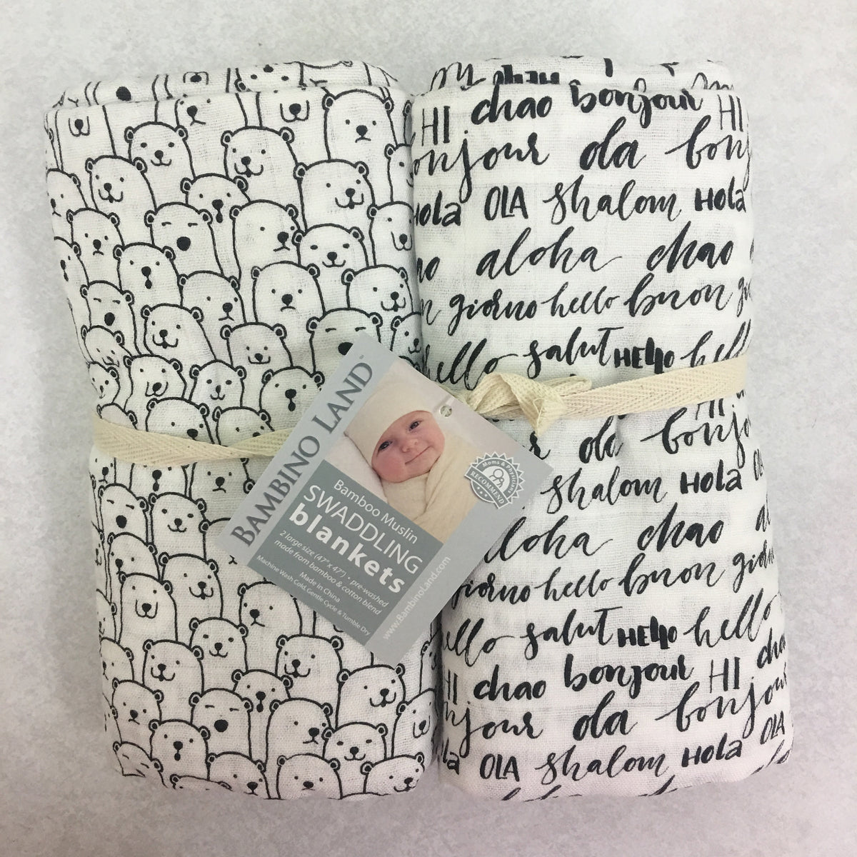2 Pack - Bears & Hello Muslin Swaddles