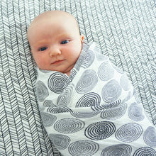 Load image into Gallery viewer, Black &amp; White Circles Muslin Swaddle Blanket
