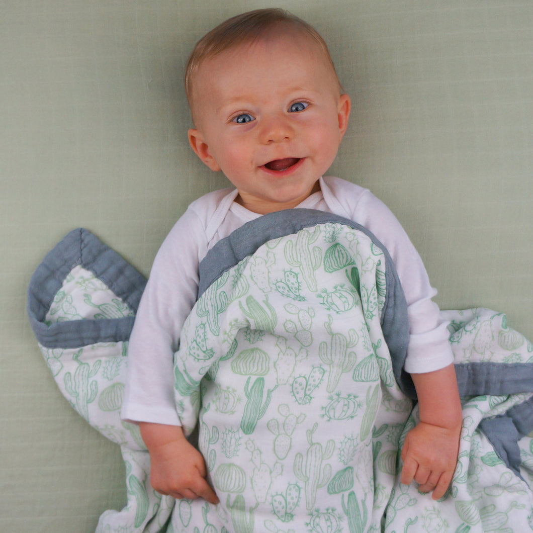 Cactus Baby Blanket - 3 layers of soft muslin, made from bamboo/cotton blend. Great for swaddling, nursing cover, travel blanket and more