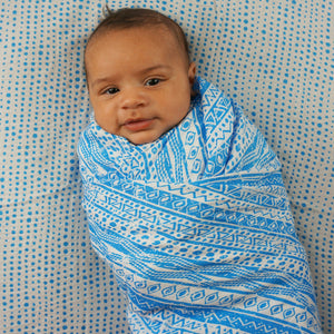 Geometric Blue Muslin Swaddle Set of 2 - soft muslin, bamboo/cotton blend. Great for swaddling, nursing cover, travel blanket and more