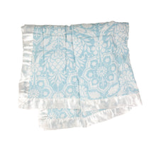 Load image into Gallery viewer, Blue Floral Satin Trimmed Swaddle Blanket  (47&quot;X47&quot;)
