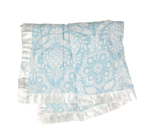 Blue Floral Satin Trimmed Swaddle Blanket  (47"X47")