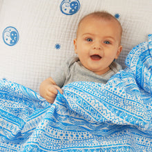 Load image into Gallery viewer, Blue Geometric Muslin Swaddle Blanket
