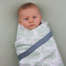 Load image into Gallery viewer, Fern Cozy Baby Blanket - 3 layers of soft muslin, made from bamboo/cotton blend. Great for swaddling, nursing cover, travel blanket and more

