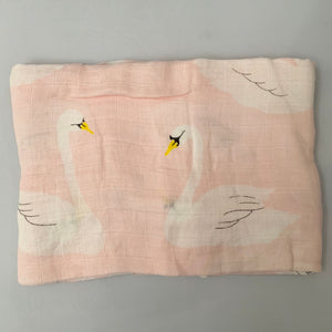 Pink Swans Swaddle 1 pack - soft muslin, bamboo/cotton blend. Great for swaddling, nursing cover, travel blanket and more
