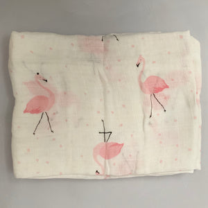 Pink Flamingos Swaddle 1 pack - soft muslin, bamboo/cotton blend. Great for swaddling, nursing cover, travel blanket and more