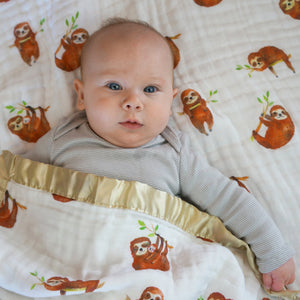 Sloths Small Snuggle Blankie - Triple Layer 15"x15" soft muslin, made from 100% cotton. Great for swaddling, nursing cover, travel blanket!